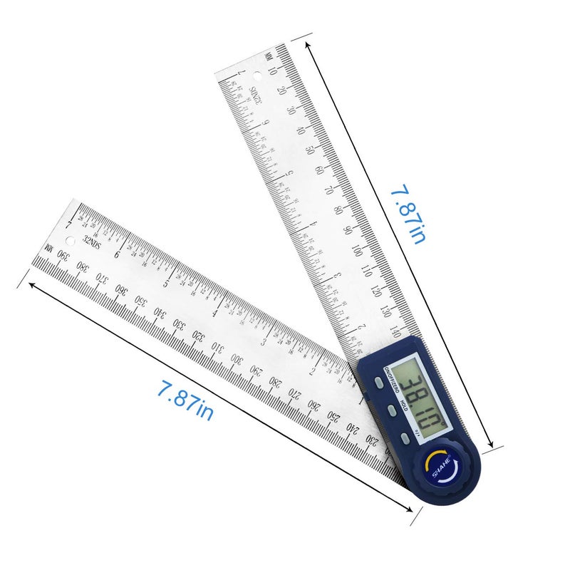 SHAHE Digital Angle Finder,2 in 1 Digital Protractor, 7 inch / 200mm Stainless Steel Digital Angle Ruler with Zeroing and Locking Function - Image 3